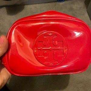 Red Tory Burch makeup or jewelry bag